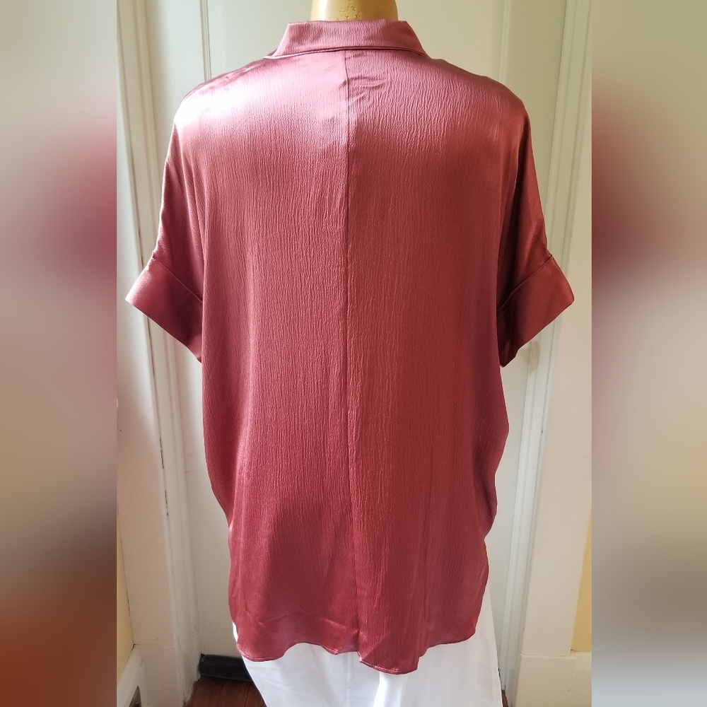 Eileen Fisher Woman NWT Pink Orange (Chuty) Hammered Silk SS Tunic Size 1X/2X - Picture 2 of 10